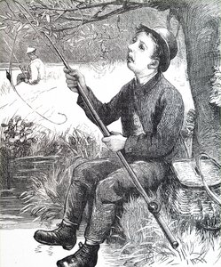 Un giovane ragazzo che pesca