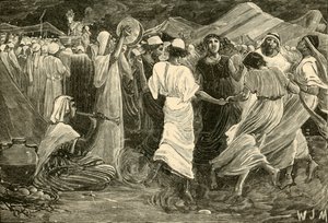 Aronne e gli Israeliti che adorano il vitello, 1890 da Unbekannt