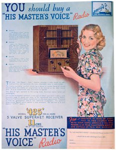 Pubblicità per le radio His Masters Voice, 1936 da Unbekannt