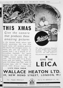Pubblicità per fotocamere Leica vendute da Wallace Heaton Ltd, New Bond Street, Londra, 1933 da Unbekannt