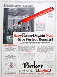 Pubblicità per penne Parker, 1931