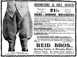 Pubblicità per Reid Bros, sarti sportivi e produttori di calzoni da Unbekannt