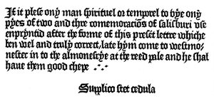 Pubblicità per un libro stampato da William Caxton, XV secolo 1893 da Unbekannt