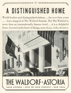 Pubblicità per il Waldorf-Astoria Hotel a New York, 1934