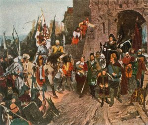 Agnes von Rosenberg si arrende al castello del padre agli Hussiti, 1426, 1936 da Unbekannt