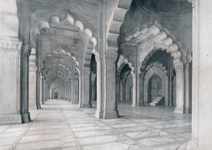 Agra. Interno della Moti Musjid. Moschea della Perla, c. 1910