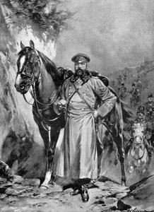 Alexei Nikolaievich Kuropatkin con il suo cavallo, Guerra Russo-Giapponese, 1904-5 da Unbekannt