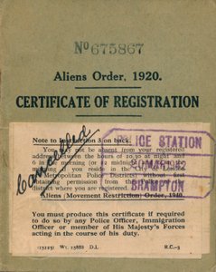 Ordine degli alieni, certificato di registrazione, 1920 da Unbekannt