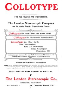 Annuncio per il processo Collotype offerto dalla London Stereoscopic Company, 1903