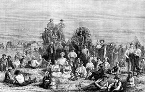 Un accampamento di convertiti mormoni nel deserto, c1846 da Unbekannt