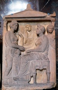 Rilievo greco antico che mostra amici che si salutano