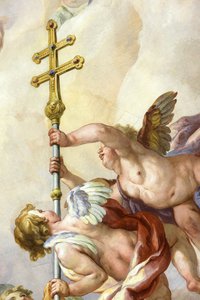 Angeli che tengono una croce. Affresco di Johann Michael Rottmayr. Karlskirche. Chiesa di San Carlo, Vienna, Austria da Unbekannt
