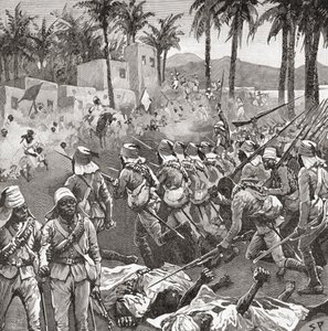 Truppe anglo-egiziane assaltano il villaggio di Ferkeh nella battaglia di Ferkeh o Firket, 7 giugno 1896, durante la guerra mahdista da Unbekannt