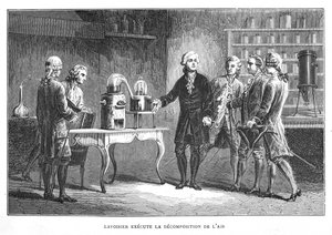 Antoine Laurent Lavoisier, chimico francese, dimostra la sua scoperta dell