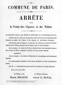 Arrete sur la Vente des Cigares et du Tabac, dai manifesti politici francesi della Comune di Parigi