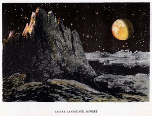 Impressione artistica del paesaggio lunare al tramonto