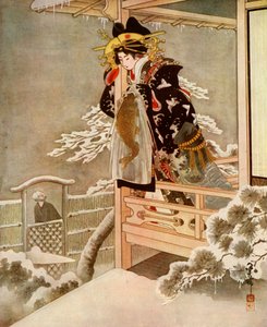 Mentre parlava, Urasato si sporse molto oltre il balcone..., 1919 da Unbekannt