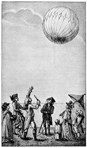 Ascensione di un pallone Montgolfier, fine XVIII secolo, 1910
