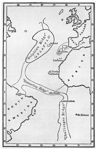 Atlantide: una mappa che mostra la posizione del continente mitico, c1882 1956 da Unbekannt