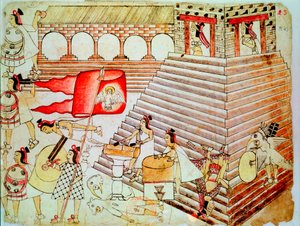 Guerrieri aztechi che difendono il tempio di Tenochtitlan contro i Conquistadores da Unbekannt