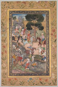Babur incontra il sultano Ali Mirza al fiume Kohik, dal Babur-nama Memorie di Babur, c. 159