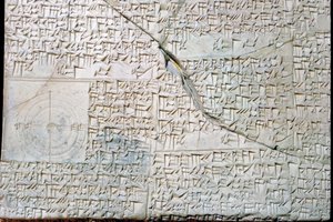 Tavoletta di argilla babilonese con problemi geometrici