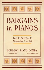 Offerte di pianoforti - Annuncio della Bordson Piano Company, 1916