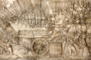 Basilica di San Dionigi, Tomba di Francesco I re di Francia e Claudia di Francia, Basso rilievo della Fondazione, Rappresentazione della battaglia di Marignano nel 1515 - le truppe della Vecchia Confederazione Svizzera, Saint-Denis, Francia