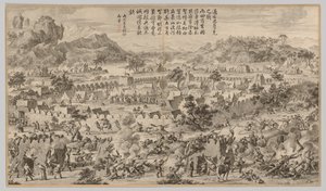 Battaglia a Tunggushi Luke: dalle Scene di Battaglia della Repressione delle Ribellioni..., c. 1765-1774 da Unbekannt