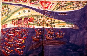 Battaglia tra musulmani e portoghesi a Surat, Gujarat vicino a Bombay, India, c16 secolo da Unbekannt