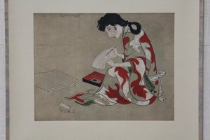 Bellezza che Scrive una Lettera, copia di una sezione dello Schermo di Hikone da Unbekannt
