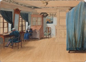 Interno della camera da letto. Conte Yegor Frantsevich Kankrin 1774-1845 alla sua scrivania, 1820s da Unbekannt