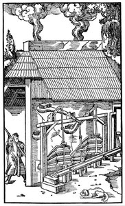 Soffietti che forniscono tiraggio a una fornace di fusione, 1556