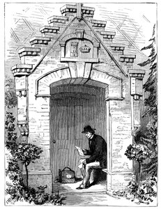 Benjamin Disraeli 1804-1881 che legge lettere nel portico di Hughenden Lodge, XIX secolo