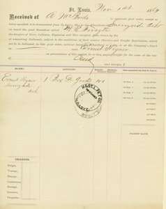 Polizza di carico, piroscafo M[ary] E. Forsyth, Sunnyside, Arkansas, 1 novembre 1864 da Unbekannt