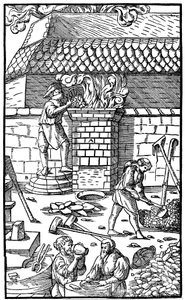 Altoforno per la fusione del minerale di ferro, 1556 da Unbekannt