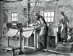 Stampatori a blocchi al lavoro, c1880 da Unbekannt