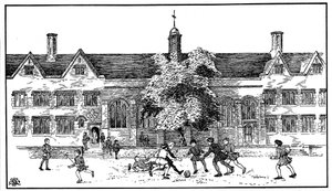 Ragazzi in epoca Tudor che giocano a calcio alla Berkhamsted Grammar School, Hertfordshire da Unbekannt