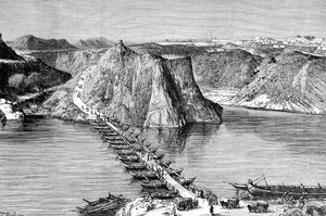 Ponte di barche sul fiume Indo a Khushalgarh, Pakistan, 1895 da Unbekannt