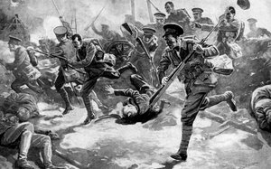 Fanteria britannica in battaglia con le forze tedesche, Prima Guerra Mondiale, 1914