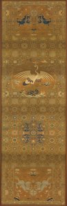 Broccato, seta. Pannello oblungo, coprisedia, dinastia Qing, XVIII secolo da Unbekannt