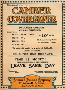 Copertina di Camber - Pubblicità della Samuel Jones & Company, 1919 da Unbekannt