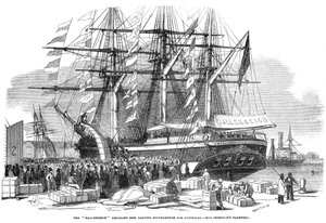 Caroline Chisholm che parla a una folla dalla nave emigrante Ballengeich, 1852 da Unbekannt