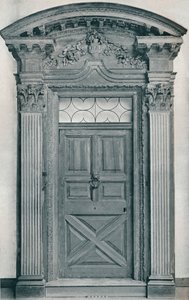 Porta intagliata in legno, primo XVIII secolo, 1909