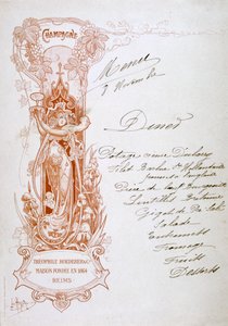 Pubblicità dello champagne su un menù da Unbekannt