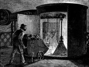 Caricare un altoforno presso le Govan Iron Works, Scozia, c. 1885