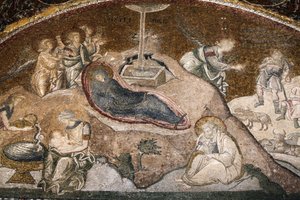 Mosaico della nascita di Gesù nel museo della chiesa di Chora (Maria riposa dopo il parto, Giuseppe seduto), Istanbul, Turchia da Unbekannt