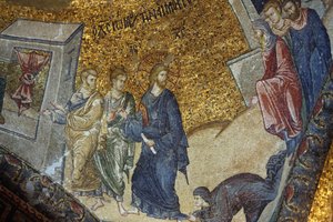 Chiesa museo di Chora: mosaico raffigurante la donna che chiede a Gesù la guarigione, Istanbul, Turchia da Unbekannt