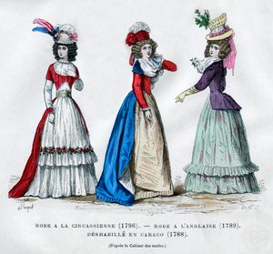 Abito circasso, 1796, abito inglese, 1789, e vestaglia caraco, 1788 da Unbekannt
