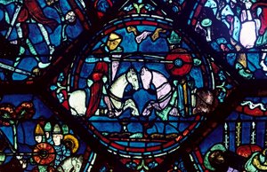Combattimento tra Rolando e Re Marsilio, vetrata, Cattedrale di Chartres, Francia, 1194-1260